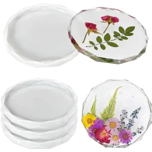 4pcs Faceted Round Resin Coaster Molds